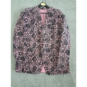 French Crown Blazer Mens Big & Tall Sz 52 Pink Black Floral Lace Print Statement